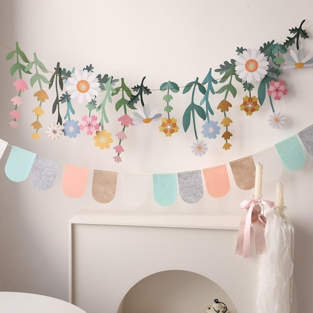 Double Sided Flower Leaves Garland Spring Theme Floral Hanging Flag  Festival Celebration