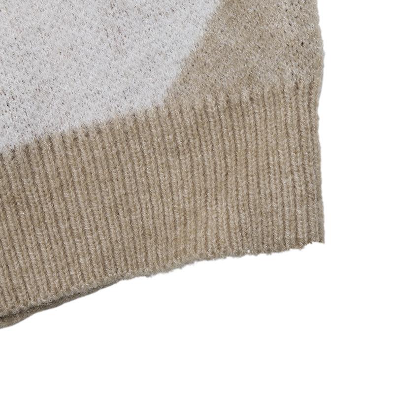 European & American Autumn Neutral Style Casual Diamond Jacquard Lapel Sweater for Women