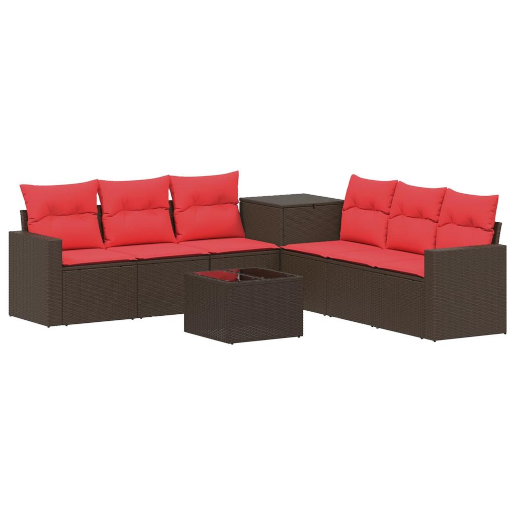 Sofa Set 8 Pieces Brown and Red Poly Rattan and Steel