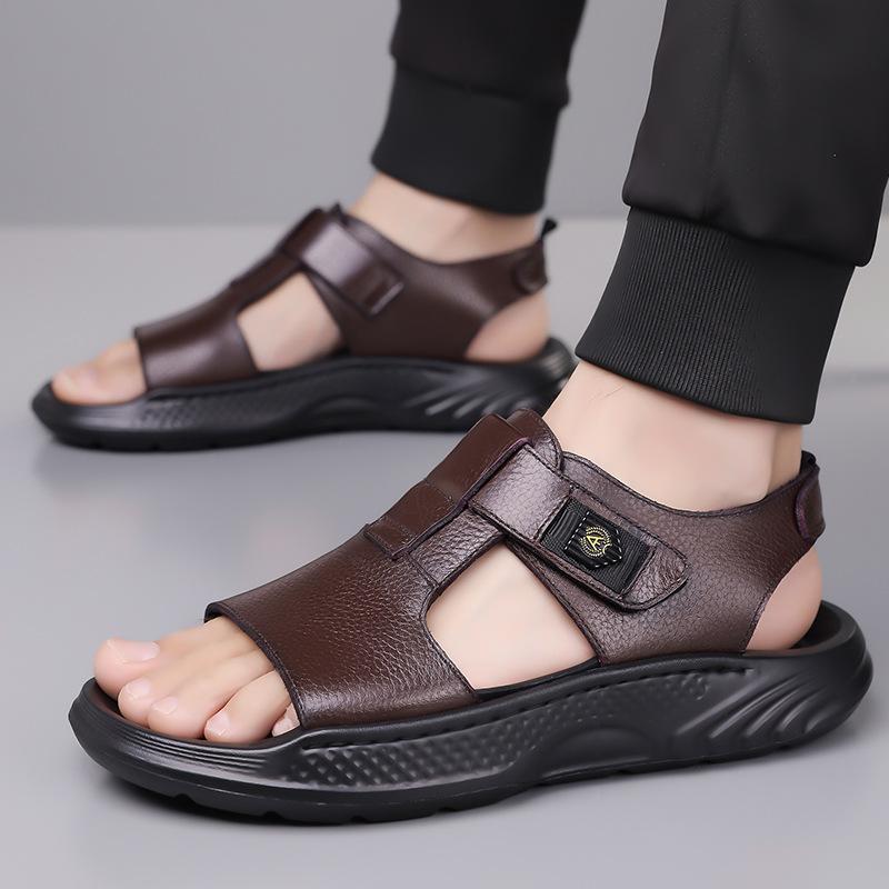 Fashion Summer New Leather Sandals for Men Fashion Casual Solid Color Dual-use Beach Shoes Male Soft Sole Designer Slipper Shoes Man