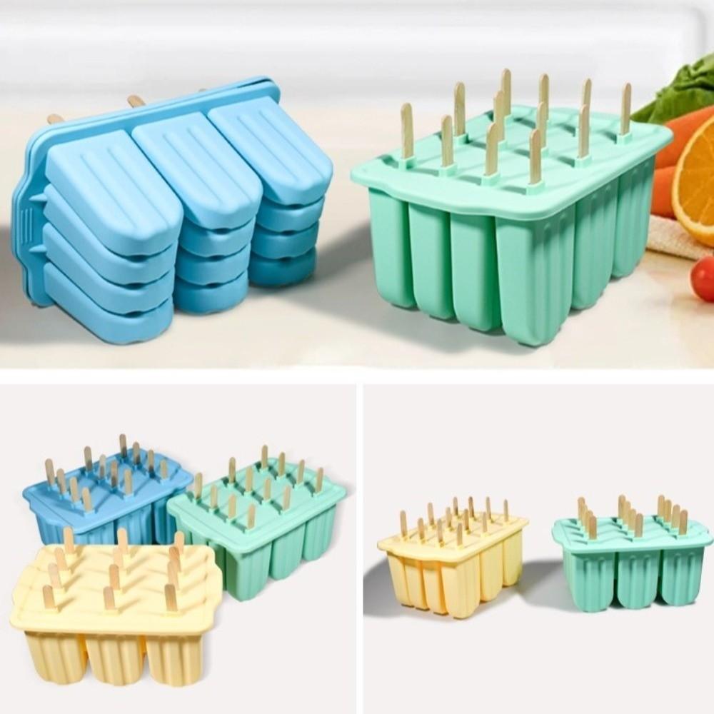 12 Grids Silicone Ice Cream Molds Non-Stick with Lid Ice Cream Trays Reusable DIY Ice Lolly Mold Homemade Ice Cream