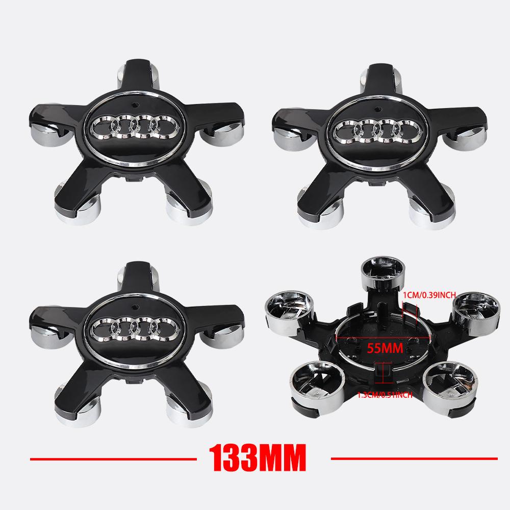 4PCS 133mm Car Five Claws Wheel Center Cap Hub Covers For AUDI A4 B8 B6 B9 A3 8P 8V Quattro Auto Emblem Decoration Accessories