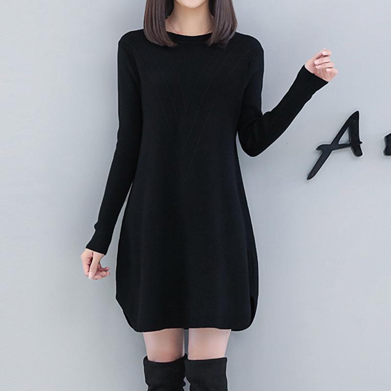 Осень-зима женский вязаный свитер пуловер теплый с круглым вырезом свободный джемпер для беременных женские топы женские длинные свитера 5XL XXXXXL 2439₽