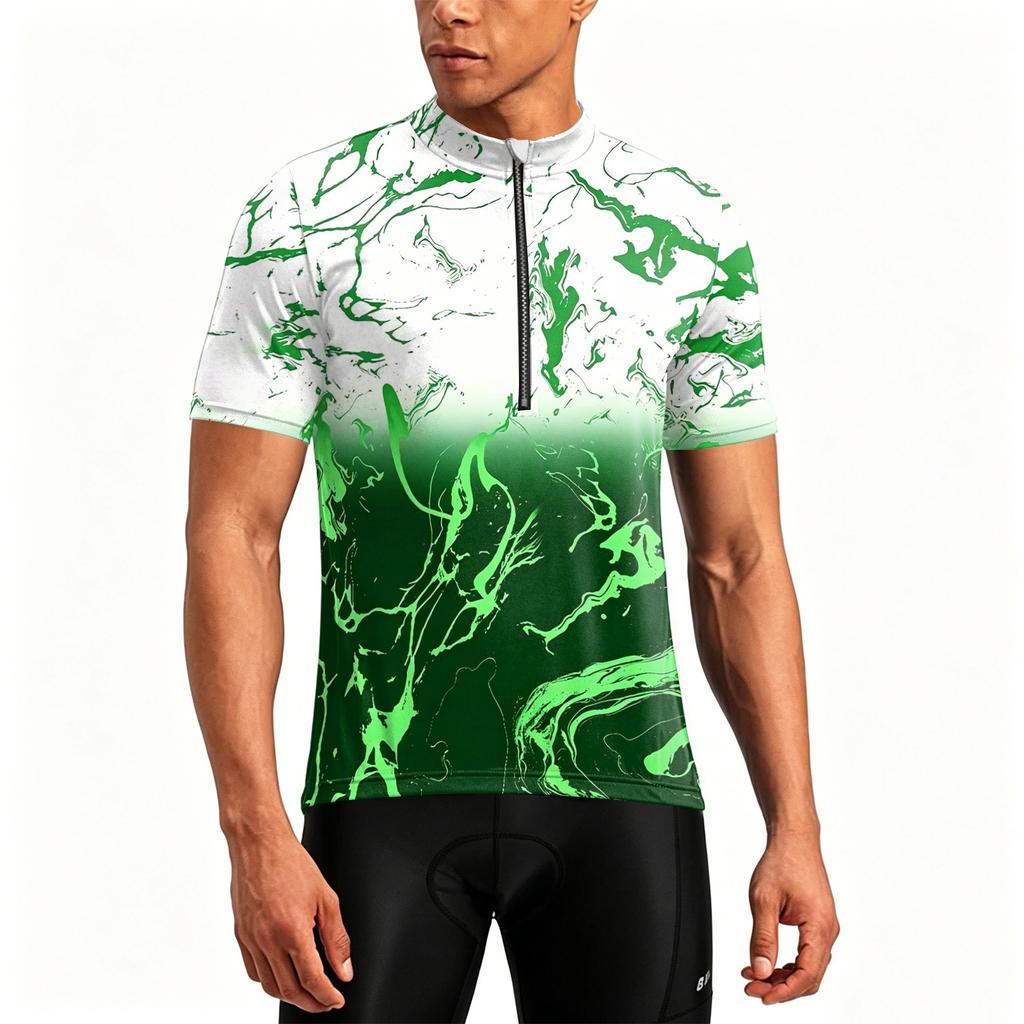 Men's Crew Neck Printed Zipper Breathable Quick Dry Short Sleeve Cycling Jersey for Outdoor Sports and Fitness Activities