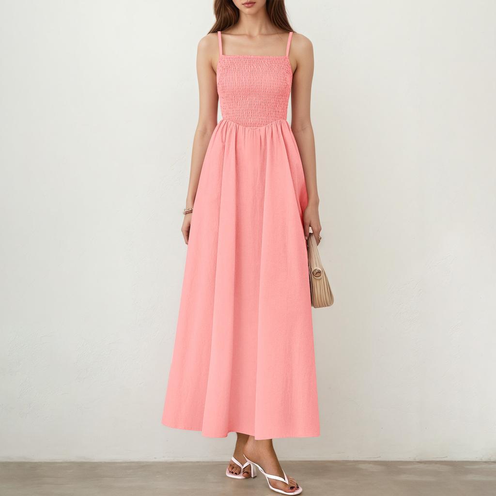 Damen Casual Mode Vintage Trägerkleid Elegantes Urlaubskleid