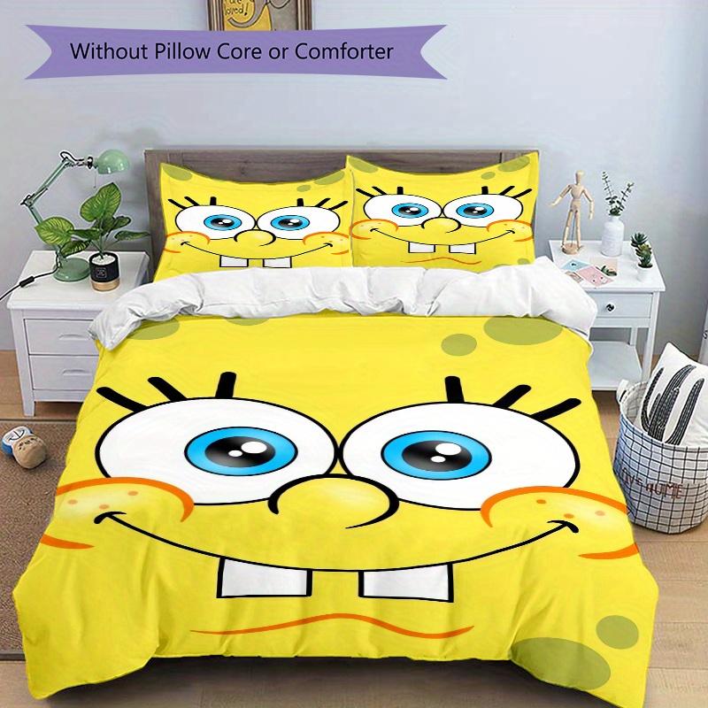 3pcs Minimalist SpongeBob Design Quilt Set - Soft and Comfortable Bedroom, Guest Room and Dorm Decor Bedding Set 1 Quilt Cover + 2 Pillowcases.F041
