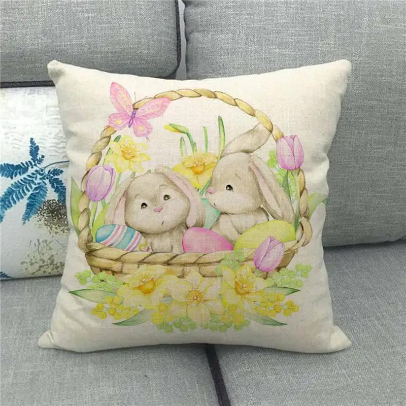 Easter Decor Pillow Covers 45x45cm Cartoon Bunny Eggs Printed Cushion Cover Spring Holiday Party Decorative Pillowcase for Couch