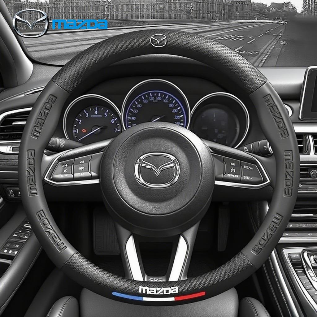 Για Mazda 2 3 5 6 CX-4 CX-5 CX-7 CX-8 CX-30 CX-50 MX5 Miata RX-7 RX-8 Axela Atenza Αυτοκίνητο Κάλυμμα Τιμονιού από Δέρμα και Ανθρακονήματα