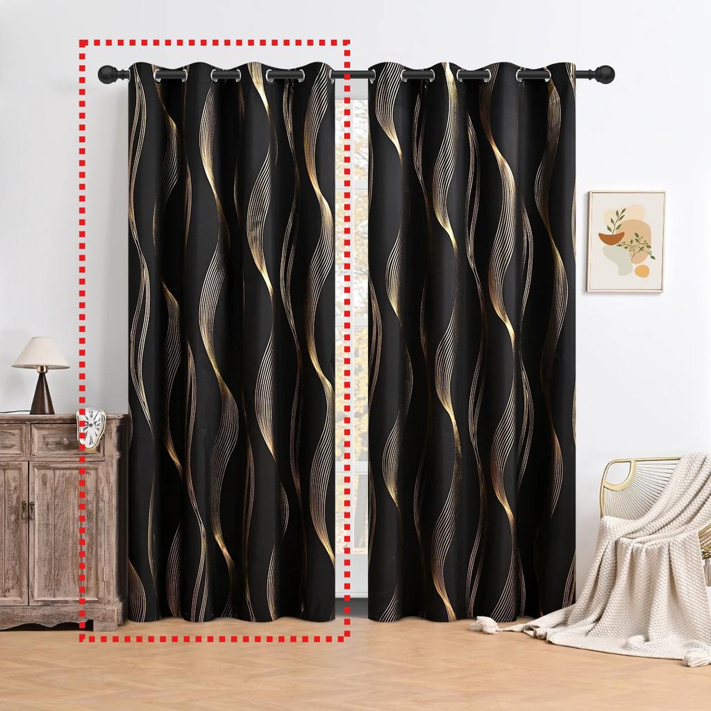 1Panel 100% Blackout Hot Stamping Wave Pattern Perforated Curtain   Window Curtains For Living Room   Hotel Bedrooms   Home Decor