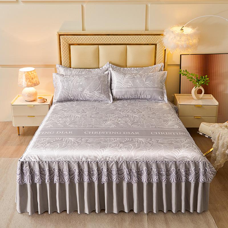 Ice Silk Bed Skirt 3-Piece Set: Machine Washable, Soft, Double Bed, Summer