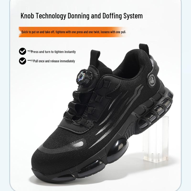 Lace-Free Men's Anti-Smash, Anti-Puncture, Breathable Safety Work Shoes with Rotary Button