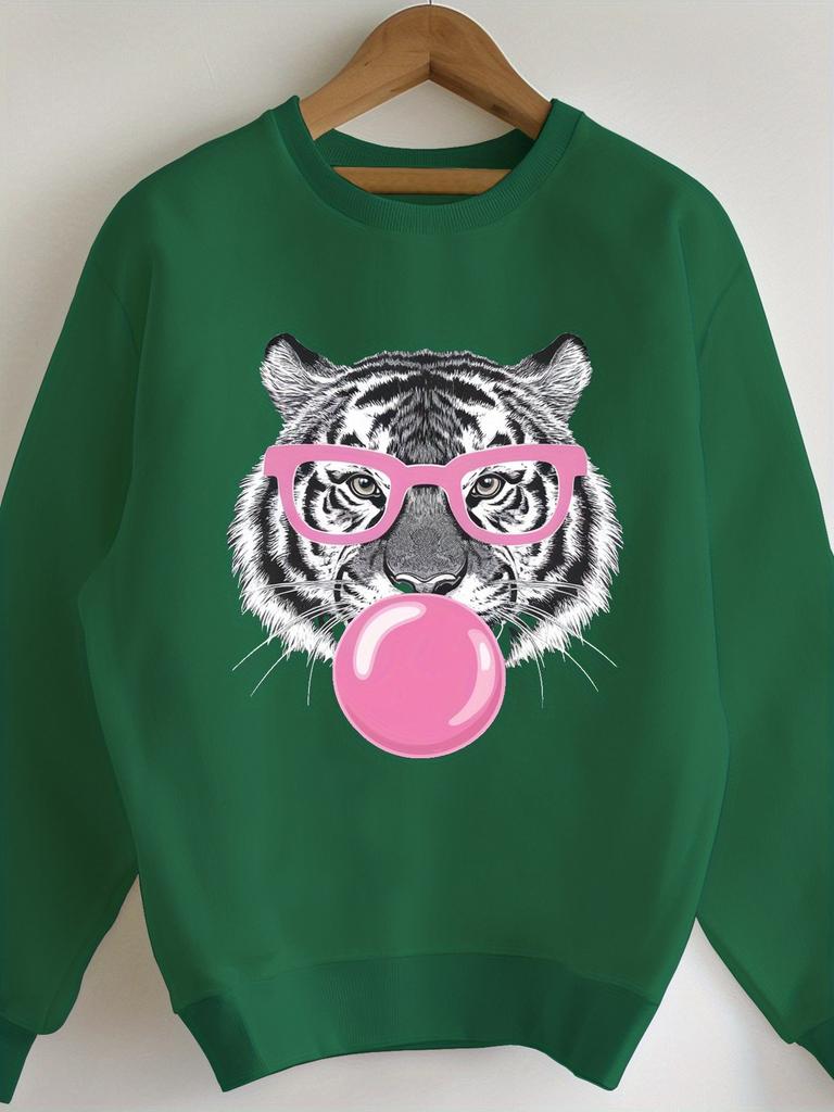 tiger with pink bubblegum women's sweatshirts