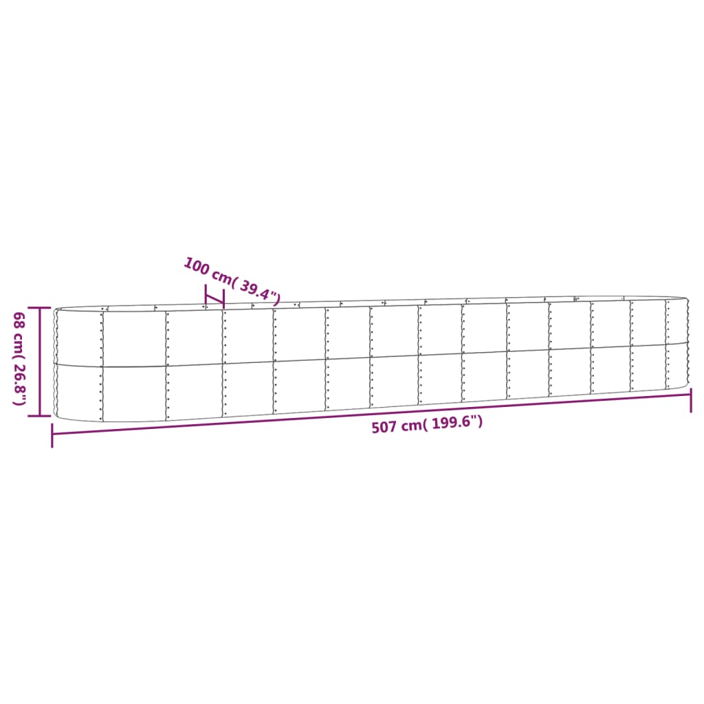 Raised Planter, Powder-Coated Steel 507X100X68 Cm Grey