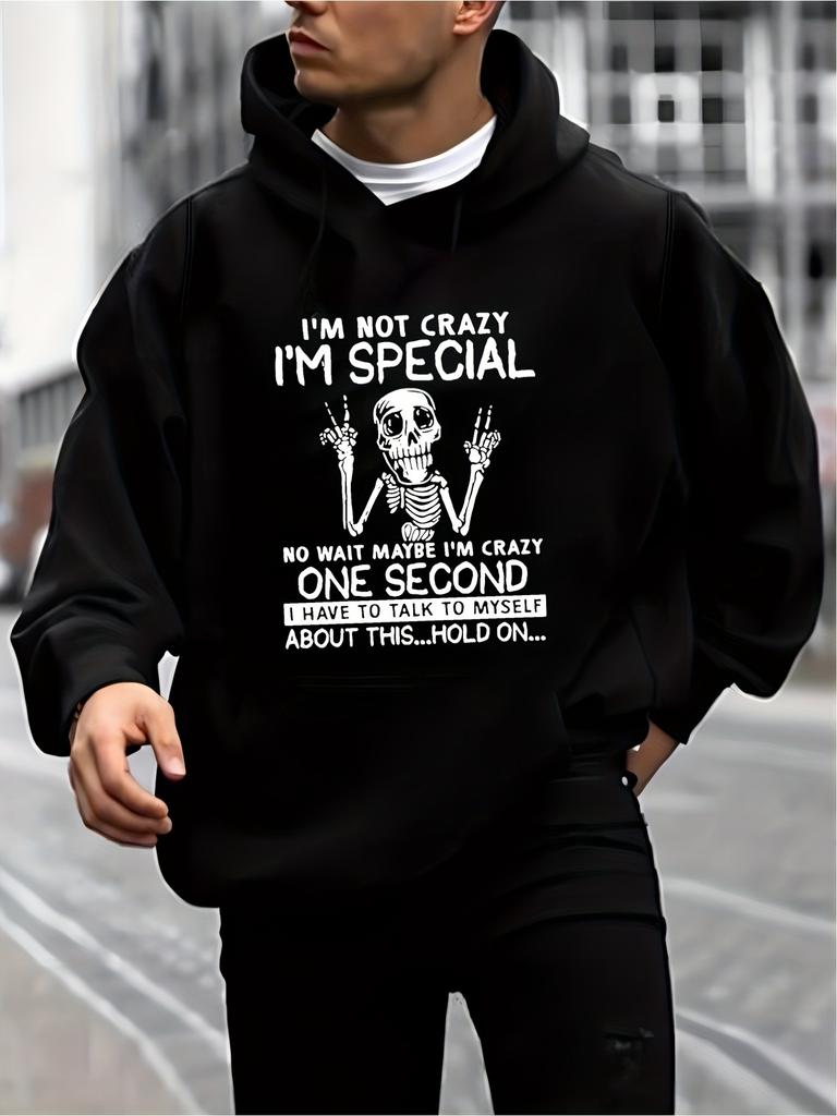 I'not Crazy I'special Cartoon Skull Printed Cool Sweat Street Unisex Couple Sweater S Can250g Heavyweight Pullover with Pocket Adj