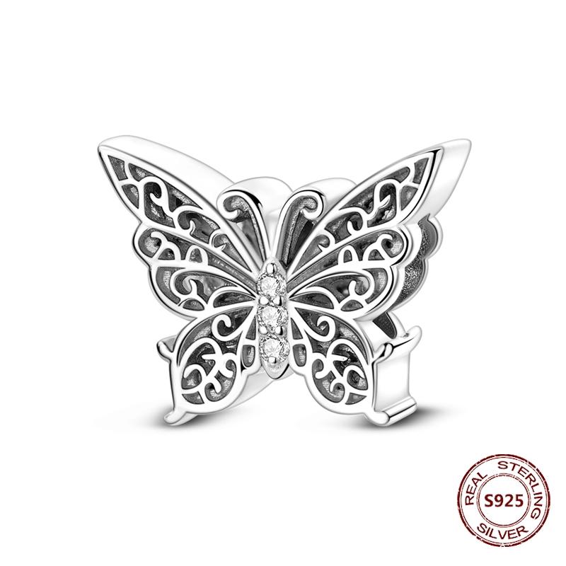 Butterfly Charm copper Authentic Pink Blue Zircon Fly Butterflies Safety Chain Clip Charm Bead Charms Compatible With Bracelets Do It Yourself Jewelle