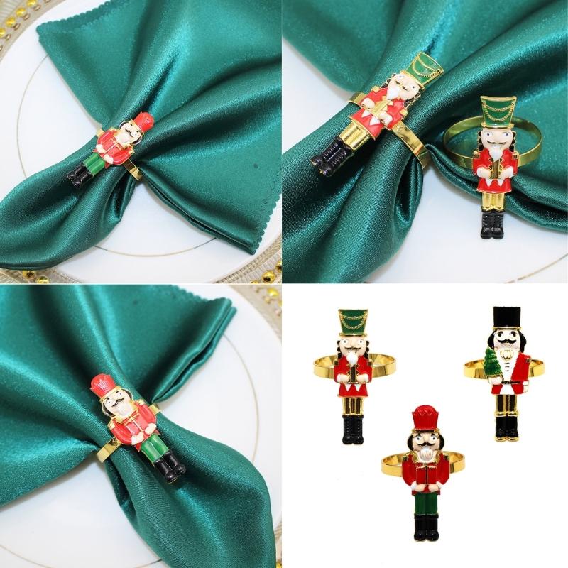Elegant Holiday Dinner Napkin Rings Nutcrackers Design Alloy Metal Christmas Decors Elegant Alloy Napkin Holders