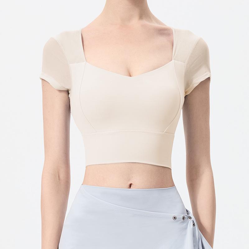 

Женский быстросохнущий укороченный топ для похудения 2025 с нагрудными вкладышами для йоги и пилатеса M