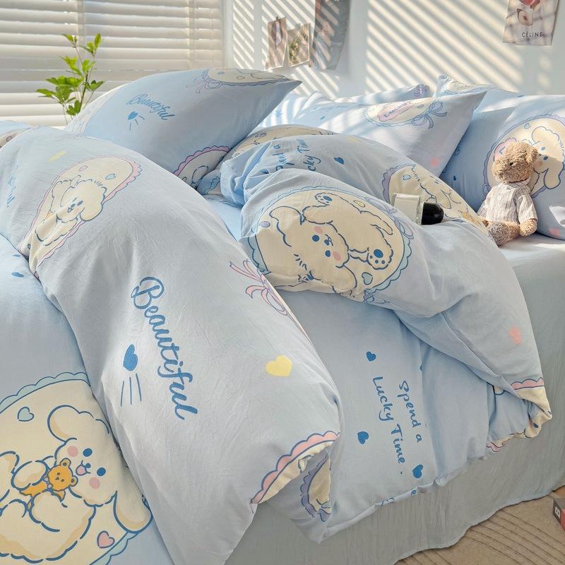 Small Fresh Washed Cotton Four-piece Set, Bedding Quilt Cover, Dormitory Single Bed Three-piece Set