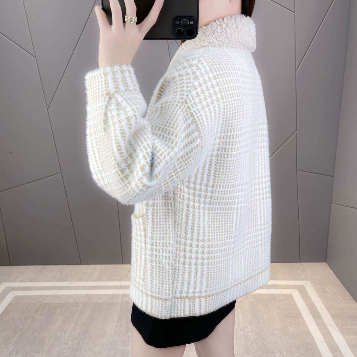 

Новое женское короткое вязаное пальто из искусственной норки, свободный вязаный кардиган, шерстяное пальто XXL хаки