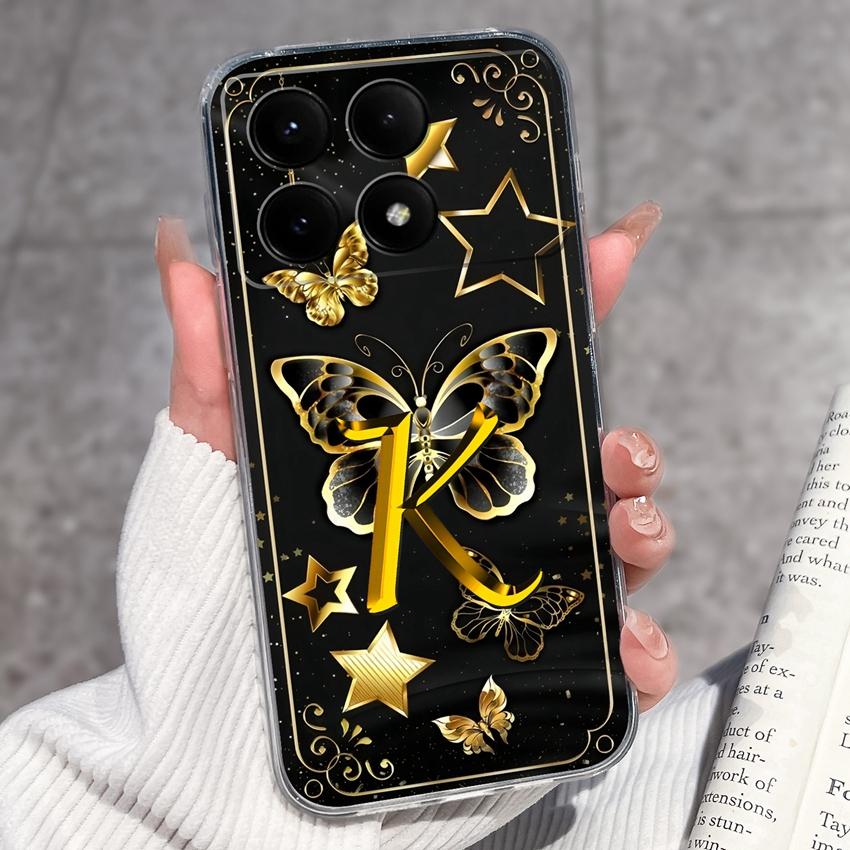 Casing For Redmi K70 K80 K60 K50 K40 K30 K20 Pro K70e K60e K90 Pro Max Phone Case Premium Letters Pattern Transparent TPU Back Cover For Redmi Housing