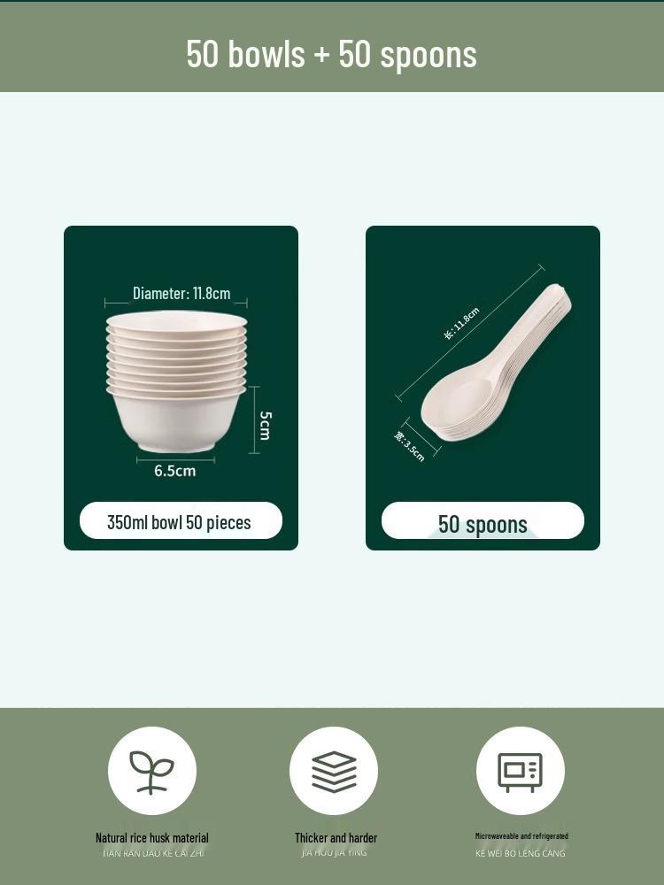 Eco-Friendly Rice Husk Tableware Set: Bowl, Chopsticks, Spoon & Cup – Recyclable & Food-Grade for Dining, Parties, Home, & Picnics (4-Piece)