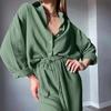 Fashion Style Shirt Pants Suit Fashion Home Wear Oversize Long Sleeve Pant Set