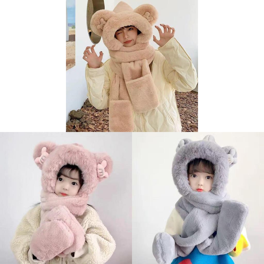 Bear Hat Kids Winter Plush Hat Scarf Set With Windproof Ear Protection For Warmth And Style