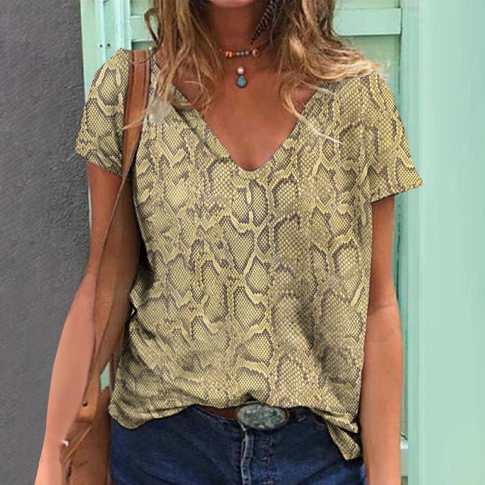 Women's T-shirt Summer V-neck Fashion Short Sleeve Tops Striped Print Women's Clothes Female Oversized Casual Blouse