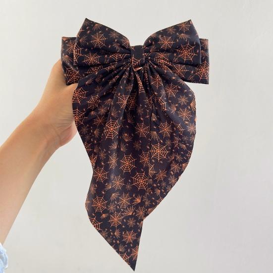 Layered Bow Hair Accessory Halloween Silky Satin Bows, Big Ribbon Clips, Oversized Long Tail Barrettes, Sweet Funny Clip Cute Pumpkin Ghost Witch Hat