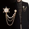 Korean Style Elegant Pearl Brooch - Fashionable Tassel Chain Snowflake Design