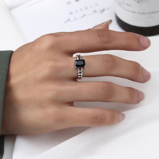 Yousheng Couple Ring Punk Style Decorative Open Design Adjustable All-match Jewelry Gifts Geometric Men Women Faux Gem Decoration Finger Ring for