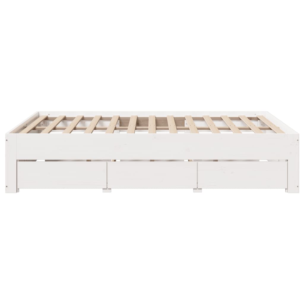 Solid Wood Bed without Mattress with Drawers White 150 x 200 cm