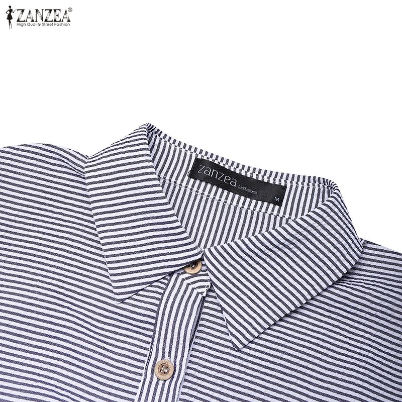 ZANZEA Camicetta da donna casual a maniche lunghe, larga, a righe classiche, con colletto rovesciato