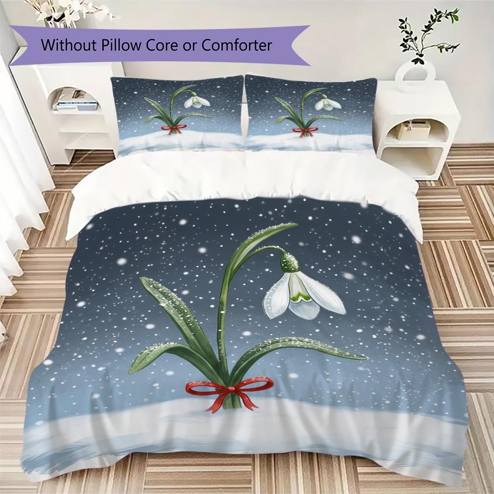 Winter Snowdrop Pattern Bedding uilt Set uilt Cover Pillowcase Home Decoration Birthday Gift (1 * duvet cover + 2 * pillowcase without core)