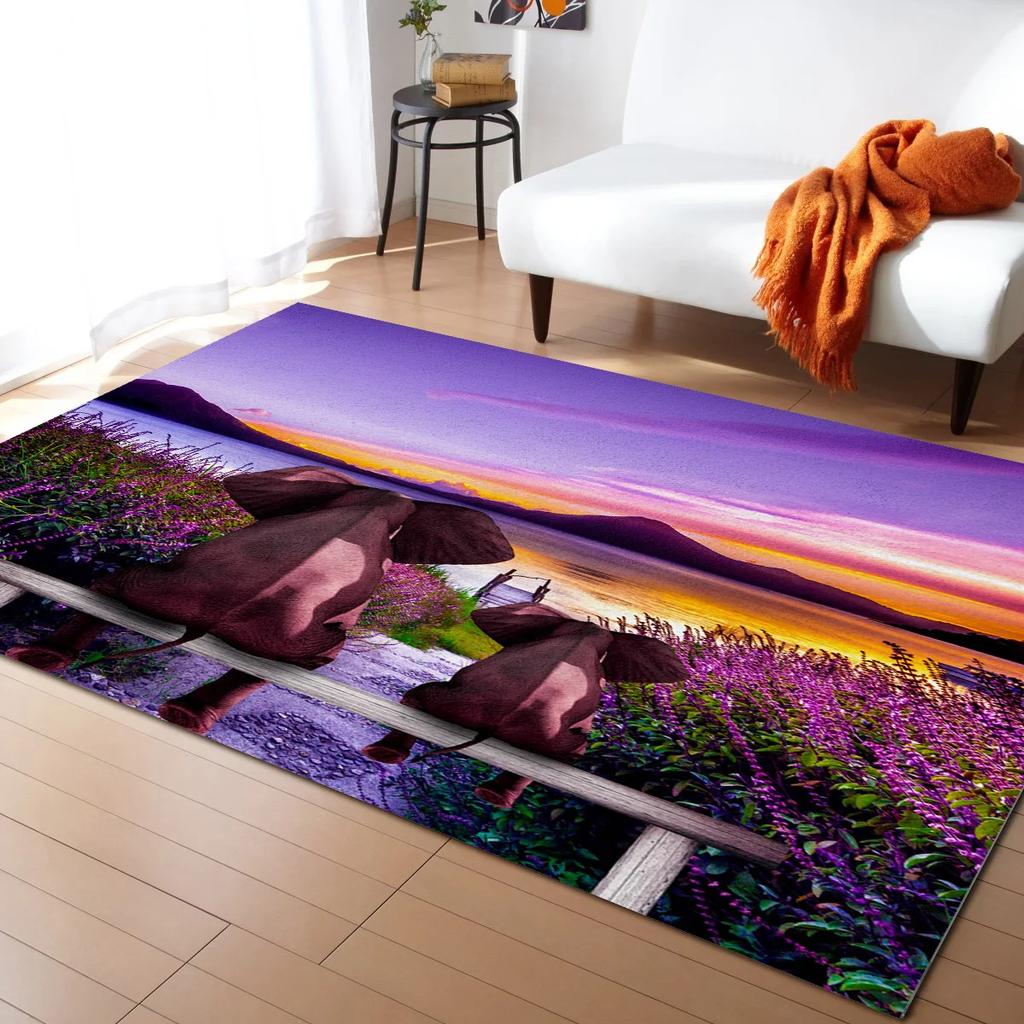 Rustic Lilac Flower Purple Lavender Plant Carpets for Bedroom Living Room Modern Home Floor Large Non Slip Rug Entrance Door Mat
