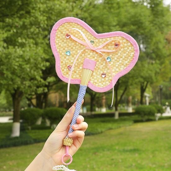 Cartoon Handmade Weaving Fan Bear Butterfly Dog Pumpkin Shell Mango Shape Woven Hand Fan Summer Handheld Cooling Fan Decoration
