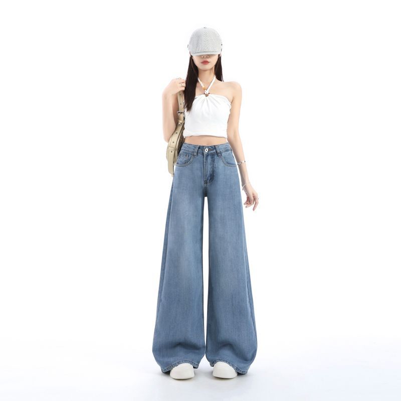 Thin Lyocell Tencel High Waist Relaxed Wide Leg Breathable Denim Pants For Women Summer Casual Pants Oversize Denim Trousers