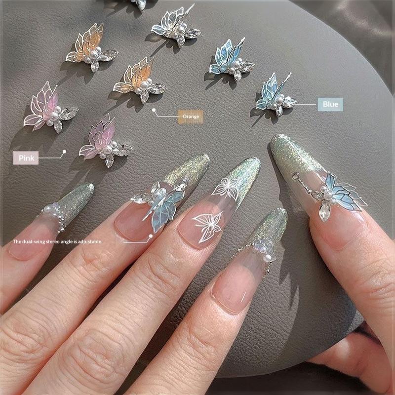 6Pcs New Zircon Nail Art Rhinestones 3D Double Layer Thin Wing Butterfly Nail Charms Decor Gems Nail Beauty