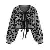 Damen Leopardenmuster Strickjacke mit Bindung vorne, Langarm Lässiger Kurzer Pullover