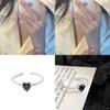 Black Fashionable Zirconia Heart Ring Adjustable Open Size Alloy Electroplated