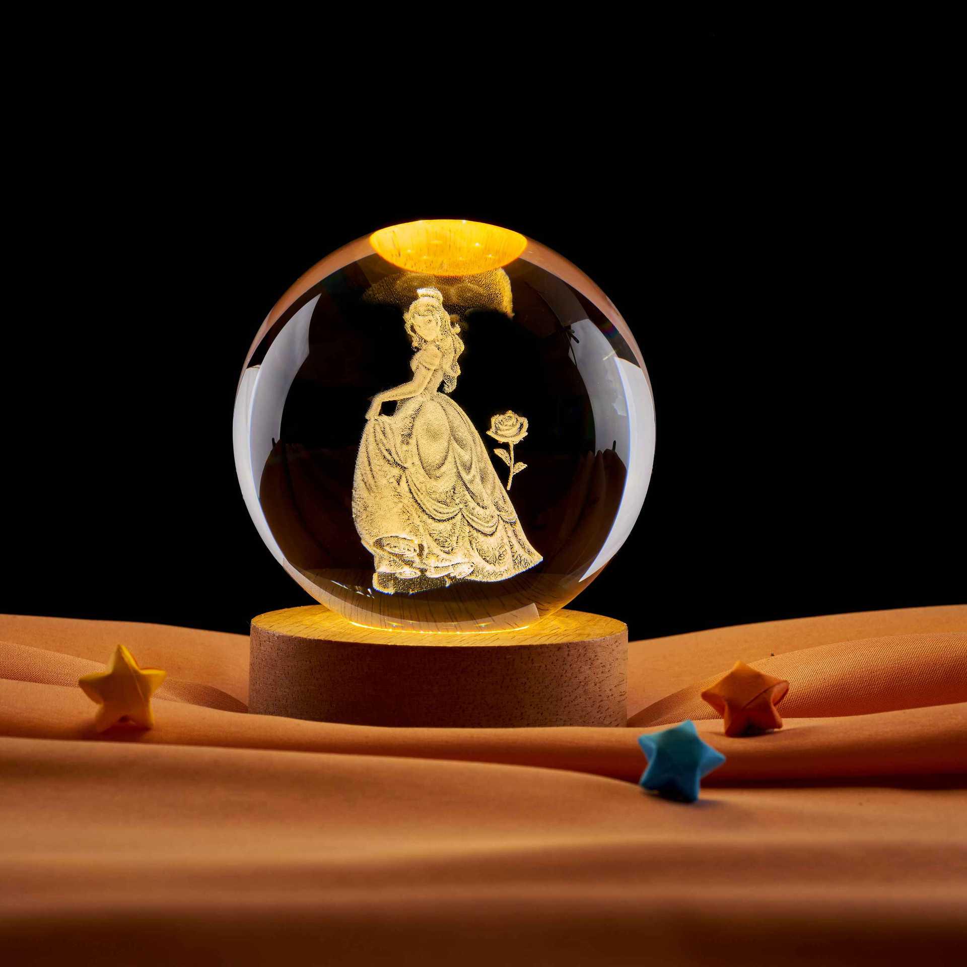 Anime Crystal Ball: 3D Carved Rotating Night Light with Bluetooth Base No Specification