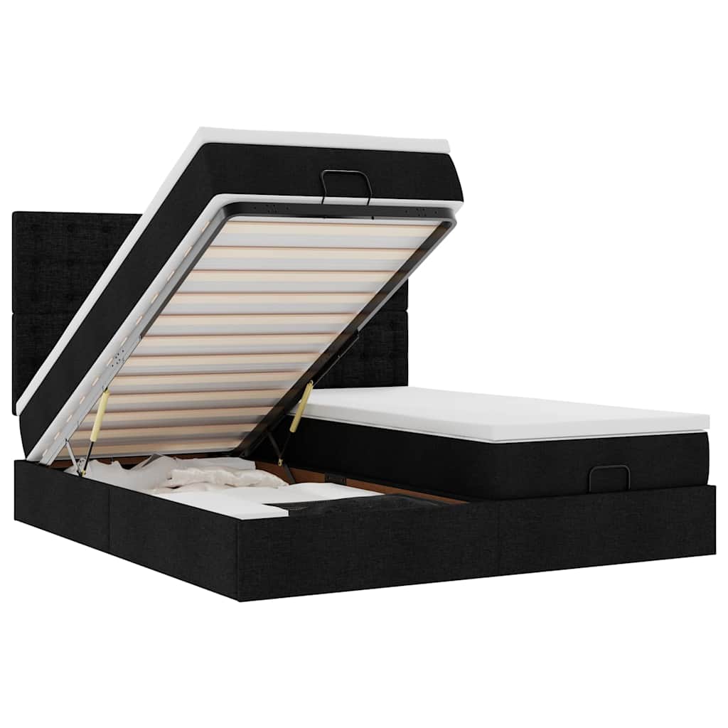 Ottoman Bed with Mattresses & LEDs Black 200x200 Cm Fabric