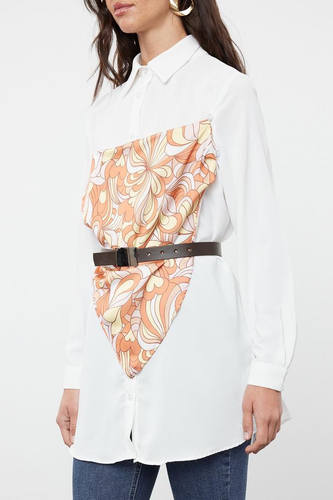 Women's Style Hijab Shirt White Accessory Shawl Detailed Woven Shirt