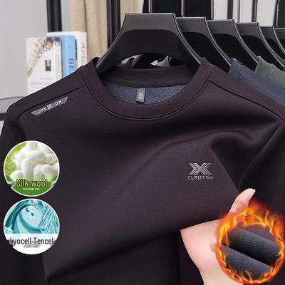 2025 Winter Men's Fleece-Lined Long Sleeve T-Shirt - Round Neck, High Quality, Skin-Friendly, Comfortable Sweatshirt