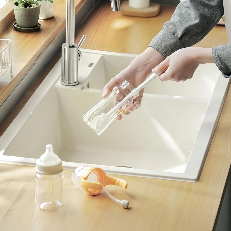 New Silicone Cup Brush Folding Brush Head Long Handle Cup Scrubber White Kitchen Multifunctional Cleaning Tools Wineglass Bottle