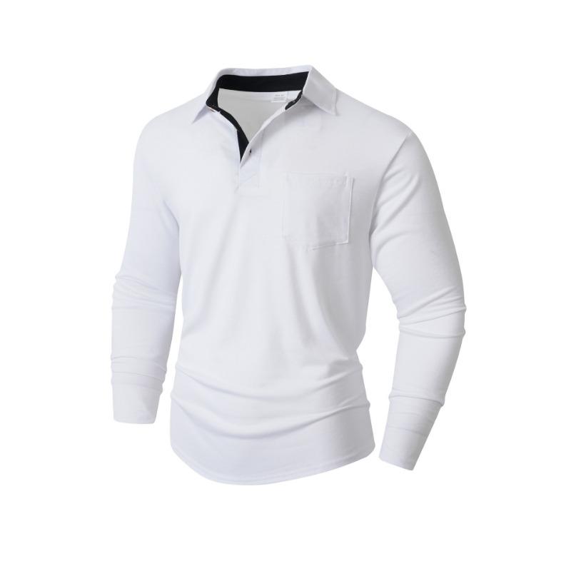 

2025 Новые осенне-зимние мужские футболки с длинным рукавом и лацканами, модные и универсальные рубашки поло S белый