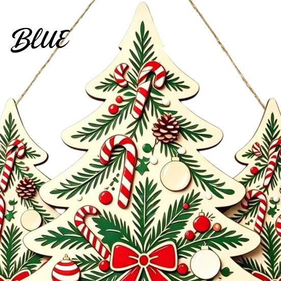 Decorative Hanging Door Decor Christmas Wooden Sign Ornament Multi-Layer Tree Wood Plaque Vintage Window with Rope Merry Festive Wall Atmosphere