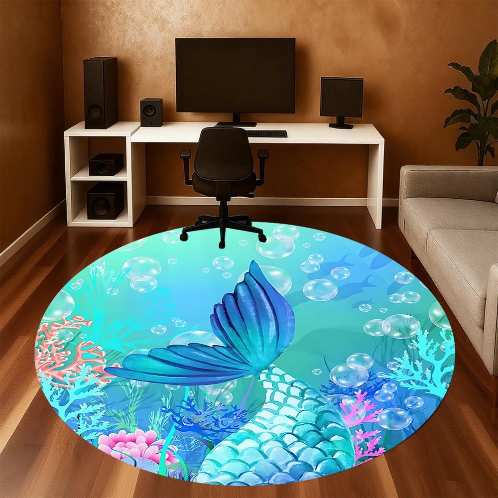 1 Stück Meerjungfrauenflosse Runder Stuhlunterlage Teppich - Rutschfest, Fußmatte für Büro, Schlafzimmer und Innendekoration c1125442