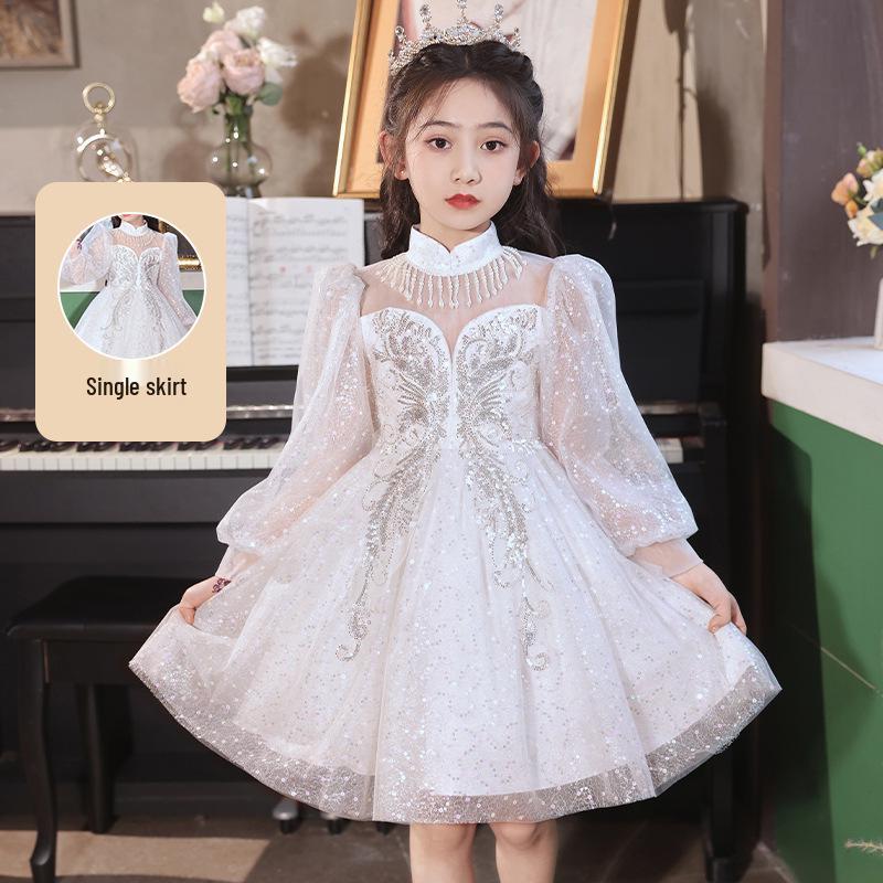 Dívčí elegantní jarní princeznovské večerní šaty s nadývanou tylovou sukní - Dětská móda vysoké kvality.