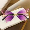 Butterfly Glasses Women Rimless Sunglasses Small Face Diamond Butterfly Sunglasses Rhinestone Bling Sunglasses Cat-Eye